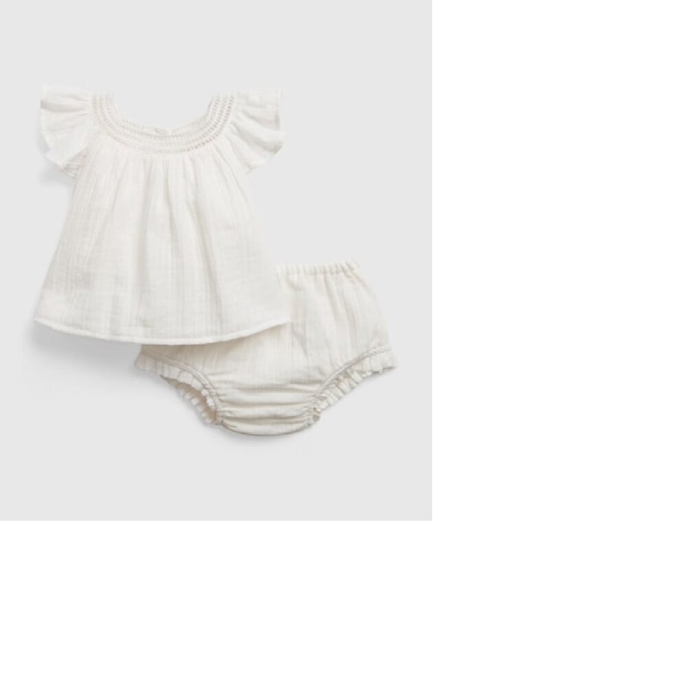 GAP Baby Girl 2-Piece Crinkle Gauze Crochet Outfit Set 6-12M